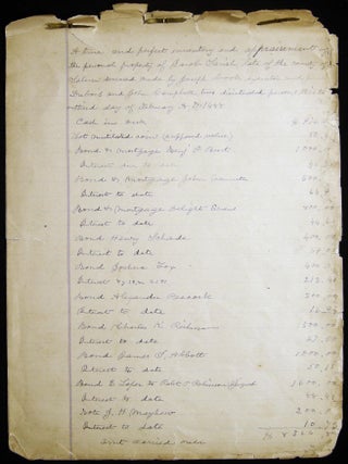A True and Perfect Inventory and Appraisement of the Personal Property of Jacob Sarish, Late of. Americana - 19th Century -.