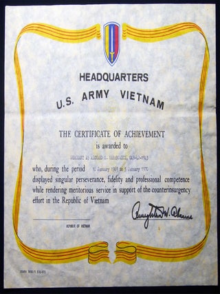 Headquarters U.S. Army Vietnam The Certificate of Achievement. Americana - 20th Century -.