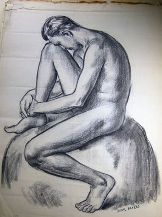 Circa 1950 Two Original Charcoal on Paper Male Nude Figure Studies Signed by Duane Bryers