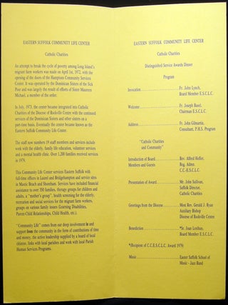 Eastern Suffolk Community Life Center Catholic Charities Second Annual Distinguished Service Awards Dinner June 6, 1980