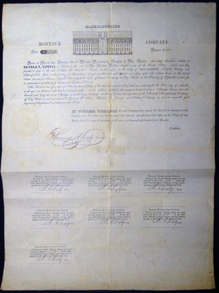 1851 Montauk Manufacturing Company of Sag Harbor $ 100 Bearer Bond for Nathan P. Howell Signed By. Americana - 19th Century -.