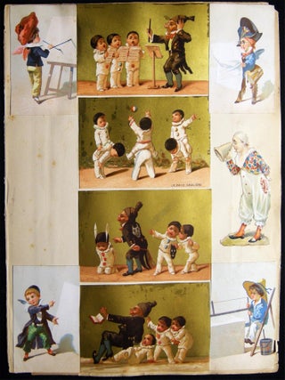 Circa 1890 Printed & Chromolithograph Color Trade Cards, Die-cuts and Variety & Artfully Arranged Ephemera on Scrap Album Pages