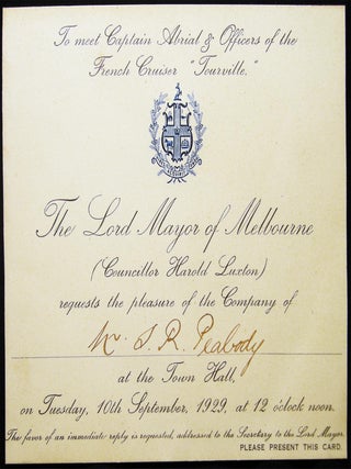 Invitation To Meet Captain Abrial & Officers of the French Cruiser "Tourville" The. Australia - 20th Century -.