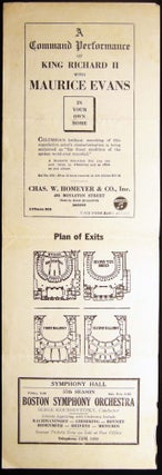 Shubert Boston Opera House A.G. Munro, General Manager Matinees Wednesday and Saturday Maurice Evans in King Richard II. By William Shakespeare Staged By Margaret Webster