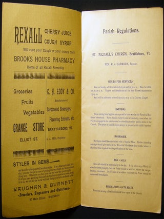 Catholic Calendar and Reference Book 1905 St. Michael's Church, Brattleboro, Vt. Rev. M.J. Carmody, Pastor