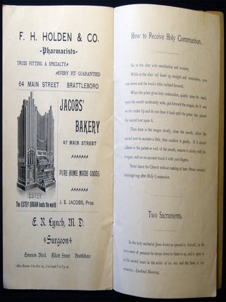 Catholic Calendar and Reference Book 1905 St. Michael's Church, Brattleboro, Vt. Rev. M.J. Carmody, Pastor