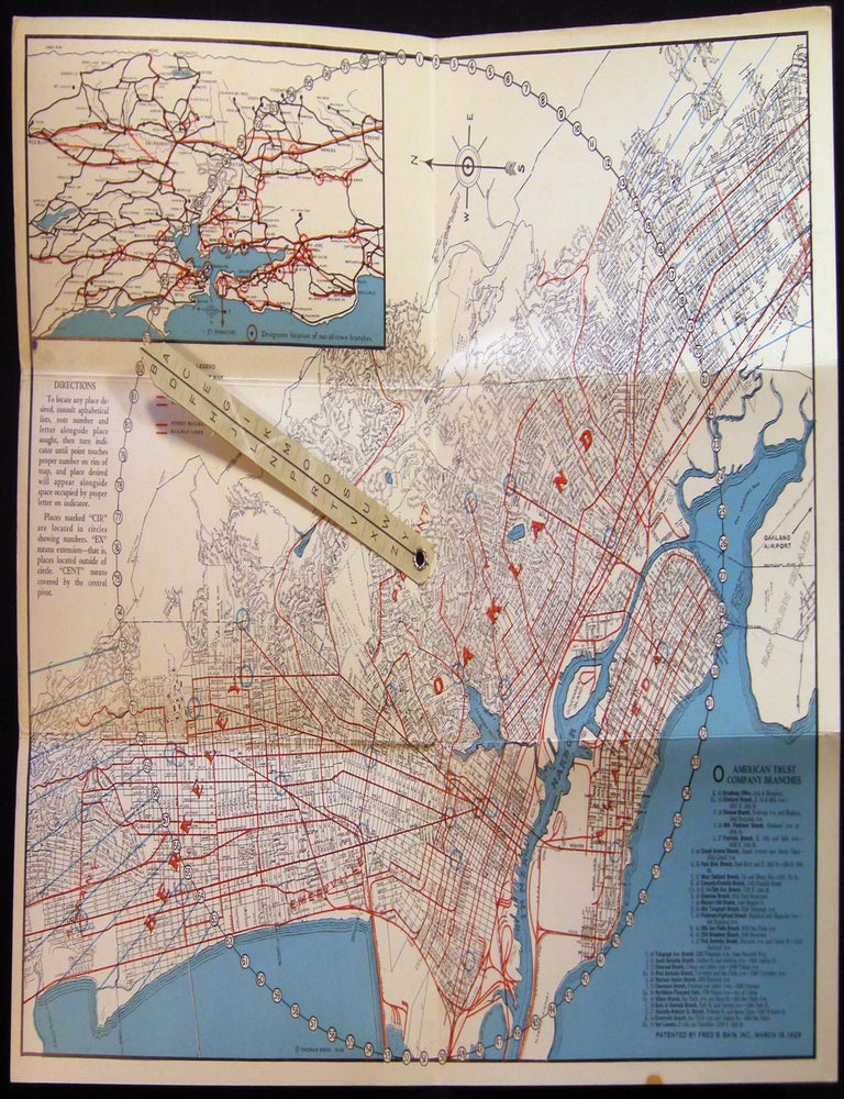 Item #030042 E-Z Guide Map of Oakland and Vicinity with Dial Pointer for Locating Streets Compliments of American Trust Company Oakland, California. Americana - 20th Century - Cartography - California - Oakland.