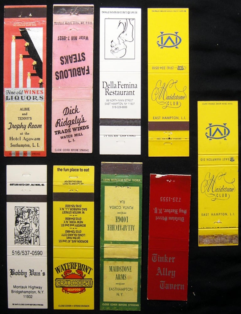 Item #030092 Group of 9 East End South Shore Long Island Matchbook Covers. Americana - 20th Century - Matchbook Covers - Long Island - South Shore.