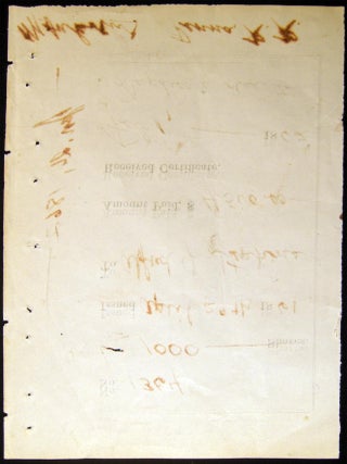 1862 Pennsylvania Railroad Receipt for 1000 Shares issued in 1861 Duplicate Due to Fire