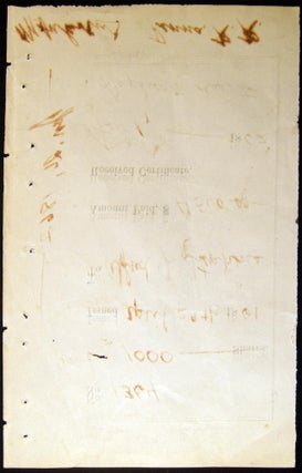 1862 Pennsylvania Railroad Receipt for 1000 Shares issued in 1861 Duplicate Due to Fire