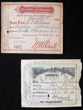 1889 & 1899 Baltimore & Ohio Railroad Employee's Trip Passes. Americana - 19th Century -.