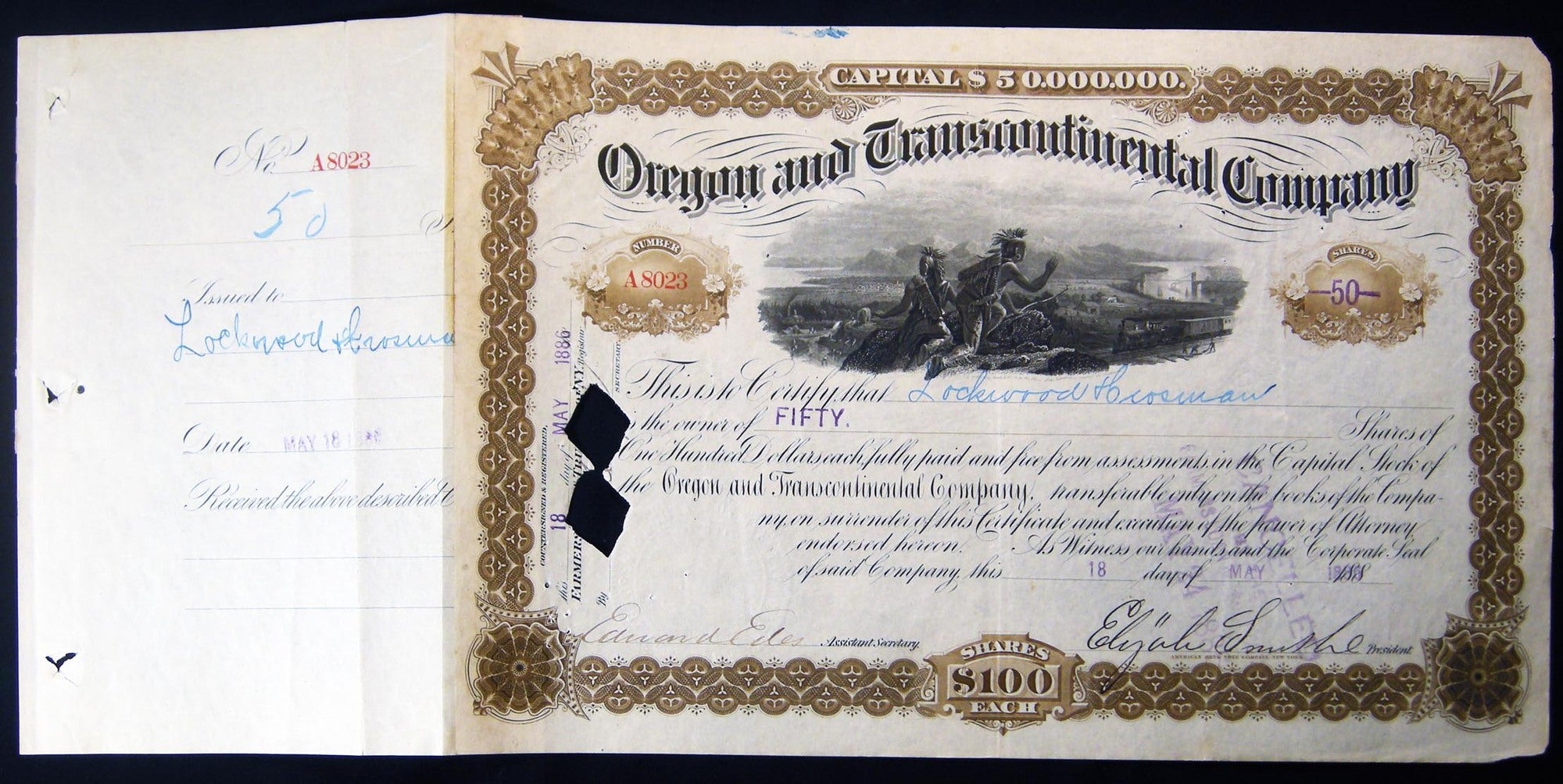 1886 Oregon and Transcontinental Company Stock Certificate | Americana ...