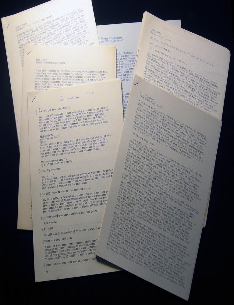 Item #030127 Circa 1986 Group of Six Interviews with American Vietnam War Veterans concerning Their Experiences Typed Transcripts. Americana - 20th Century - Vietnam War - Interviews.