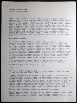 Circa 1986 Group of Six Interviews with American Vietnam War Veterans concerning Their Experiences Typed Transcripts