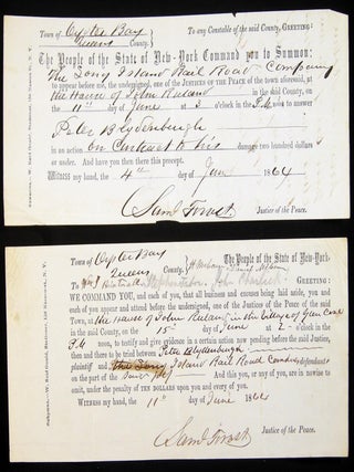 Item #030135 1864 Manuscript and Printed Subpoena and Summons Forms for a Case Involving the Long...
