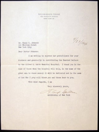 Item #030137 1946 Typed Letter Signed By Cardinal Spellman Archbishop of New York. Americana -...