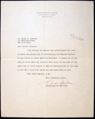 Item #030137 1946 Typed Letter Signed By Cardinal Spellman Archbishop of New York. Americana -...
