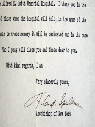 1946 Typed Letter Signed By Cardinal Spellman Archbishop of New York