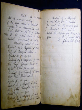 1854 - 1922 Handwritten Notebook of the School Board Proceedings of the Mansfield East Otto Ellicottville School District No. 4.