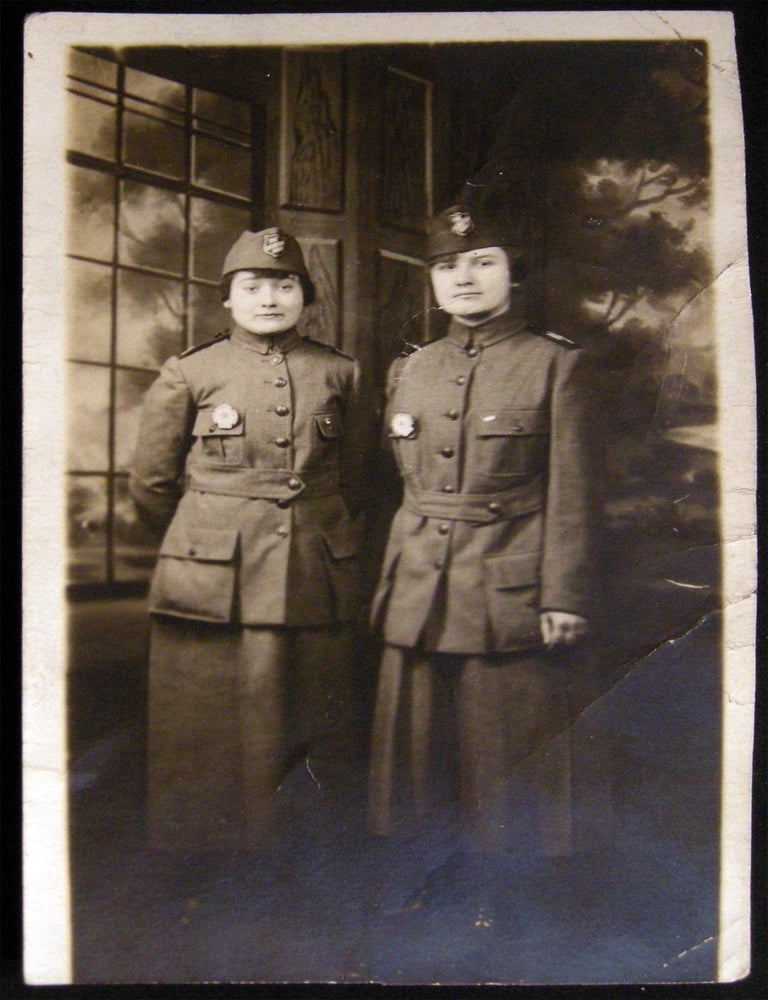 Item #030212 Circa 1918 Real Photo Postcard of Two Uniformed Women Identified as Workers for the United War Work Campaign. Americana - 20th Century - World War I. - United War Work Campaign.