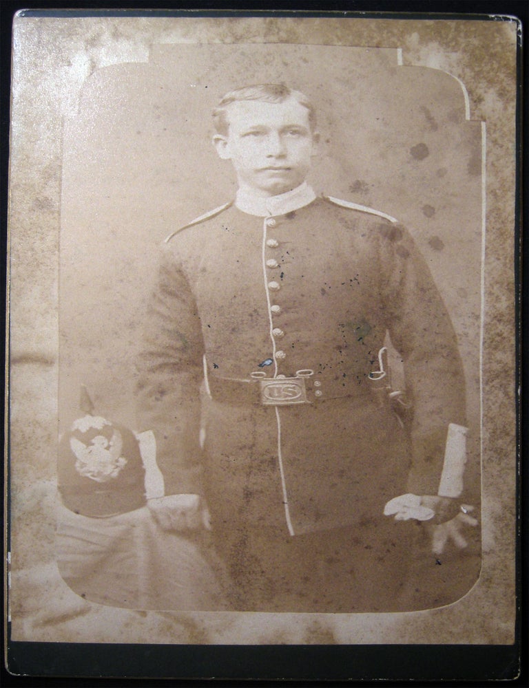 Item #030215 Circa 1880 Cabinet Card Photograph of a U.S. Military Soldier in Dress Uniform from the Studio of Frank Carter - Photographer, Fort Wingate, New Mexico. Americana - 19th Century - Photography - Indian Wars - Fort Wingate - U. S. Army.