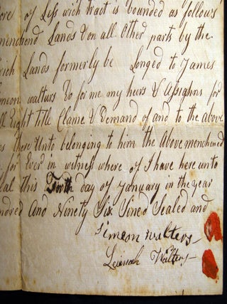 Item #030283 1796 Land Deed Sale Transfer Between Simeon Walters of Oyster Bay Long Island New...