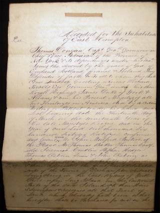 Circa 1850 Manuscript Copy of the Patent from Governor Dongan to East Hampton Inhabitants Certified and Signed as a True Copy By Lewis Allaire Scott (1819 - 1896)