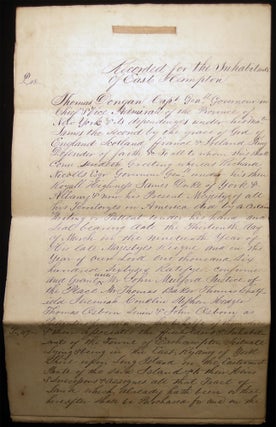 Circa 1850 Manuscript Copy of the Patent from Governor Dongan to East Hampton Inhabitants Certified and Signed as a True Copy By Lewis Allaire Scott (1819 - 1896)