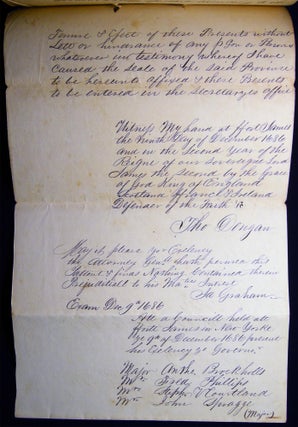 Circa 1850 Manuscript Copy of the Patent from Governor Dongan to East Hampton Inhabitants Certified and Signed as a True Copy By Lewis Allaire Scott (1819 - 1896)