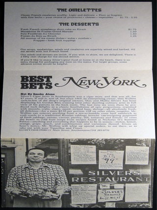 1975 Silver's Famous Menu - Silver's Cigar Store 11 Main Street Southampton Long Island New York