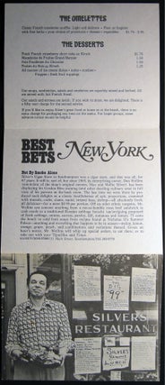 1975 Silver's Famous Menu - Silver's Cigar Store 11 Main Street Southampton Long Island New York