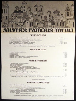1975 Silver's Famous Menu - Silver's Cigar Store 11 Main Street Southampton Long Island New York