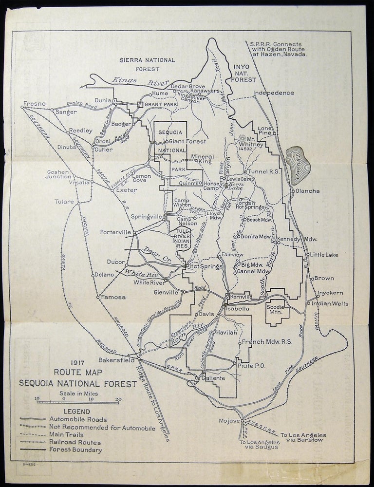 Item #030335 1917 Route Map Sequoia National Forest. Americana - 20th Century - Tourism - Cartography - California.