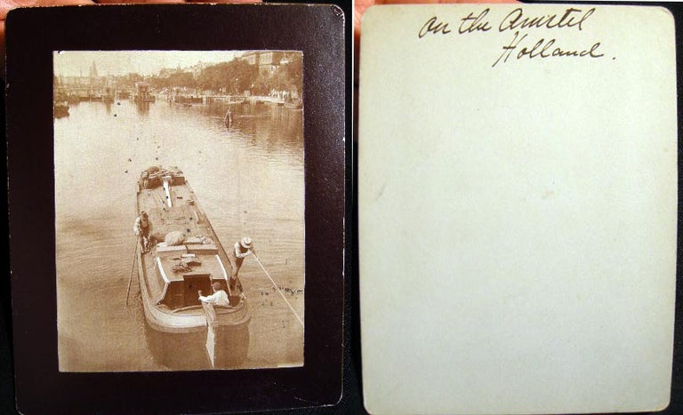Item #10726 Early Cabinet Card Photograph of A Barge Being Poled on the Amstel River Holland. Holland.