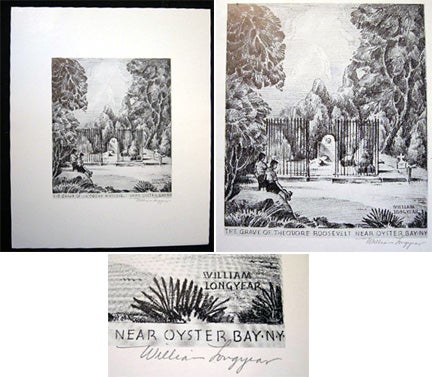 Item #11058 The Grave of Theodore Roosevelt Near Oyster Bay N.Y. Pencil Signed Print By Long Island Artist William Longyear. Oyster Bay.