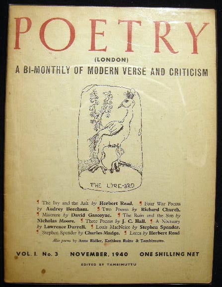 Item #13025 Poetry (London) A Bi-Monthly of Modern Verse and Criticism Vo. I. No. 3 November, 1940. Poetry.