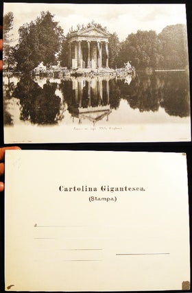 Item #13939 Giant Size Postcard of Tempio Sul Lago Villa Borghese By Ernesto Richter Roma. Italy