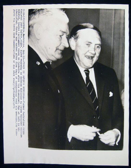 Item #14200 Photograph of Former Prime Minister John Gorton Fired as Defense Minister By P.M. William McMahon After Five days of Controversy Over His Memoirs. John Gorton.