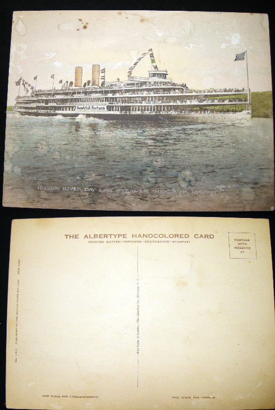 Item #14375 Large Format Albertype Postcard Hudson River Day Line Steamer Hendrick Hudson. Hudson River Day Line.