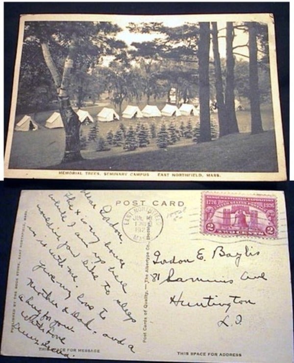 Item #15528 Memorial Trees, Seminary Campus East Northfield, Mass. Postcard. East Northfield.