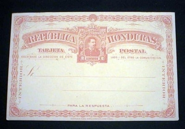Item #15653 Early 20th Century Hamilton Bank Note Co. Republica Honduras Tarjetas Postal Interior Postcard. Honduras.