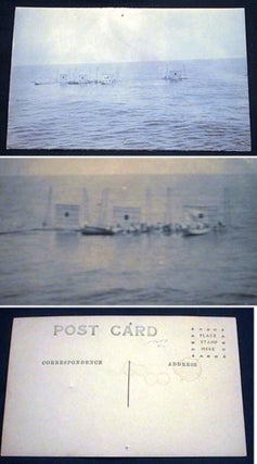 Item #15687 Real Photo Postcard of US Navy Personnel Setting Up Targets Mid-Ocean. World War II