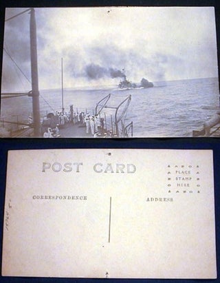 Item #15764 Real Photo Postcard of US Navy Personnel Observing Naval Gun Firing Mid-Ocean. World...