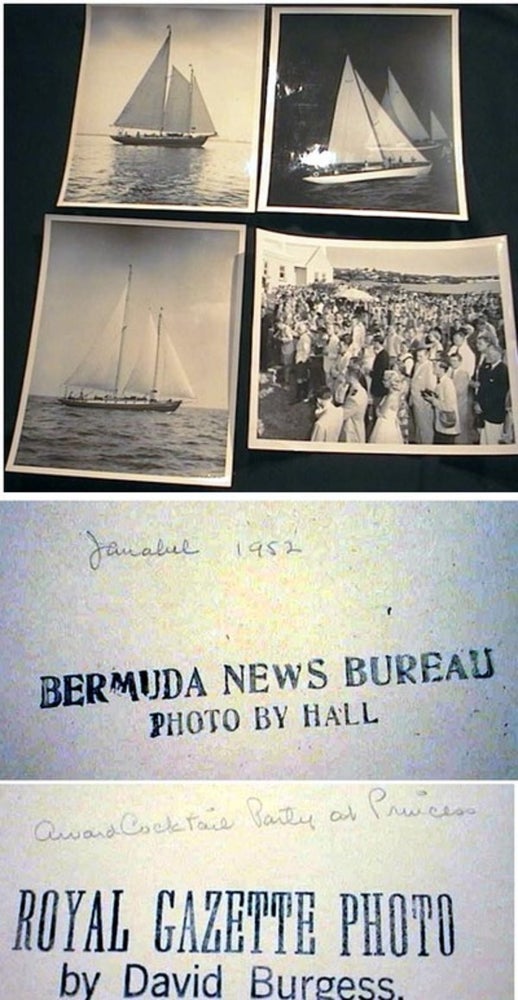 Item #16183 Photographs for the Bermuda Yacht Race Including David Burgess Royal Gazette Photo Award Cocktail Party At Princess, 2 of "Poseidon" 1948, & of "Janabel" By Hall Bermuda News Bureau. Bermuda Race.