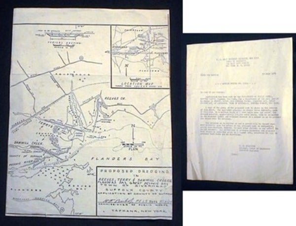 Item #16524 U.S. Army Engineer District, New Yor, Corps of Engineers Public Notice No. 5311 20 July 1964 Regarding Dredging in Reeves, Terry and Sawmill Creeks, Flanders Bay, Great Peconic Bay at Aquebogue Town of Riverhead, Suffolk County, New York with Map on Back. Riverhead.