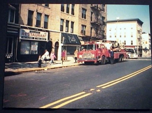 Item #16764 1993 Photograph of Tower Ladder # 149 Fire Truck 86th Street & 3rd Avenue Bay Ridge Brooklyn New York. Brooklyn.