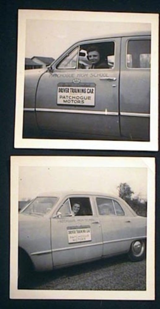 Item #16772 2 Circa Early 1950s Photographs of Patchogue High School Driver Training Car Dual Control Courtesy of Patchogue Motors. Patchogue.