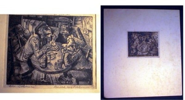 Item #17020 "Old Soldiers" Etching By Harold W. Rabinowitz Pencil Signed and titled and Additionally Inscribed "For Jimmy Jones and His friends" By the Artist. Harold W. Rabinowitz.