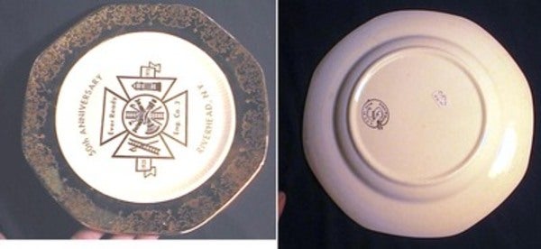Item #17205 Sabin Crest-O-Gold Commemorative Plate for the 50th Anniversary Ever Ready Eng.Co. 3 1920 1970 Riverhead, N.Y. Riverhead.