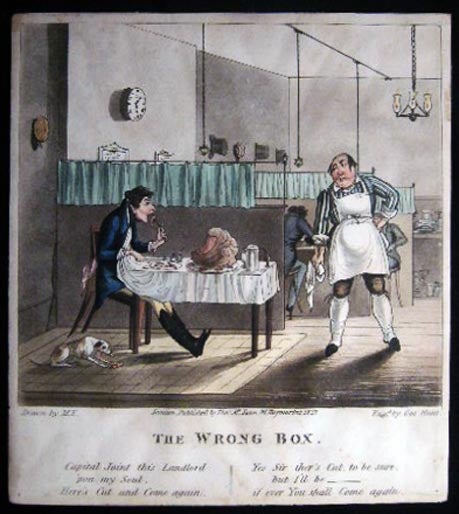 Item #17271 The Wrong Box Original Hand Coloured Engraving By Geo. Hunt After M.E. Geo Hunt.